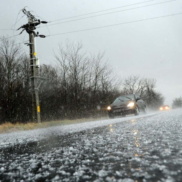 hail storm on road